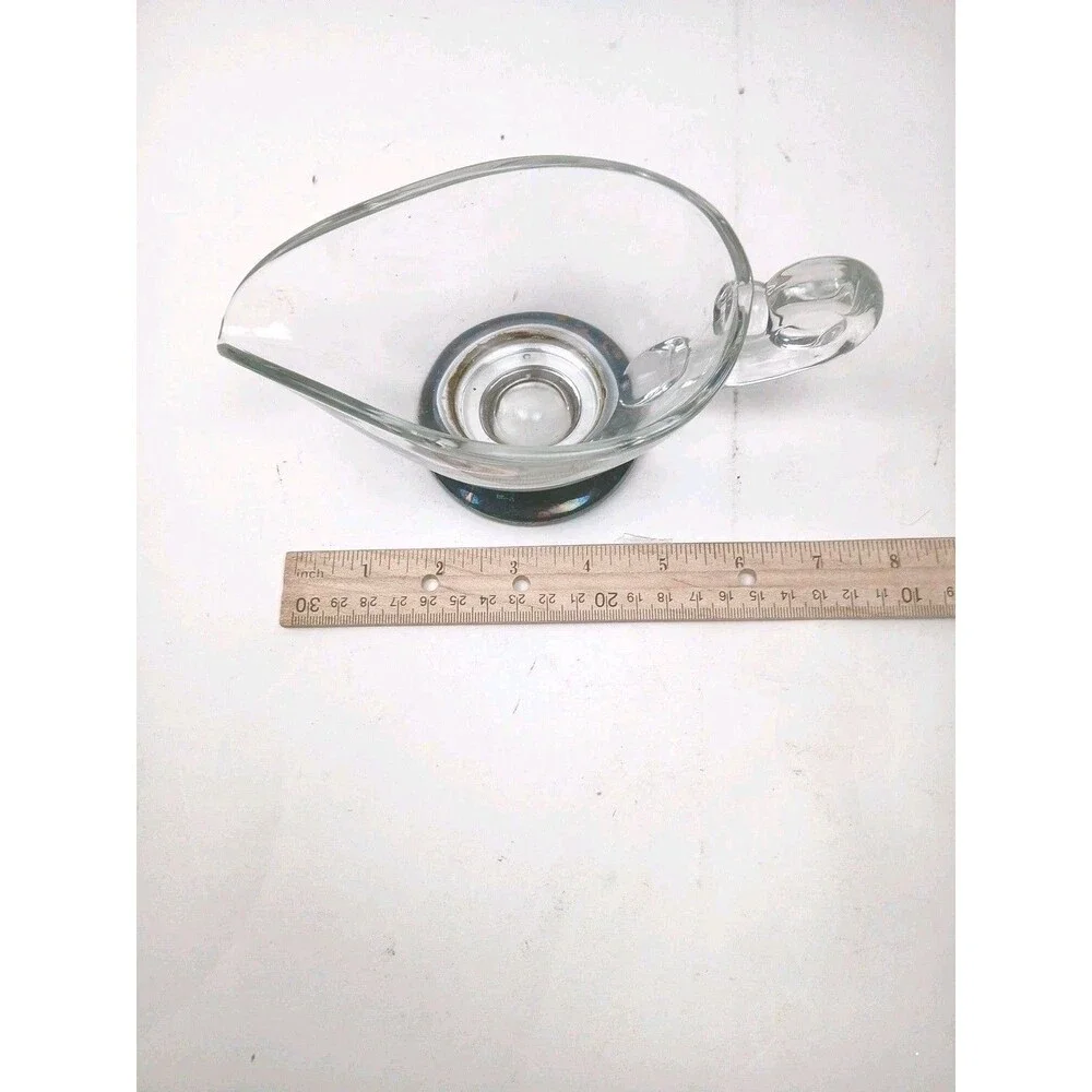 Vintage Gravy Boat Clear Glass Swirl Nautilus Handle Heavy Concave Base Unique